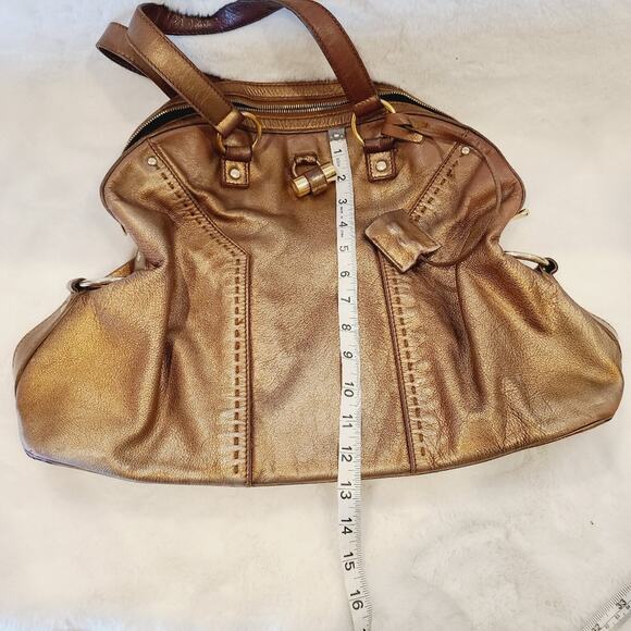 Yves Saint Laurent Muse Bag Metallic Bronze Leather Y2K YSL Satchel - Picture 15 of 16